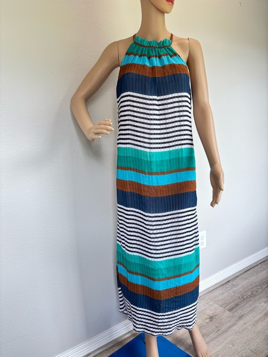 Vasna Desire Dresses & Skirts - Vasna Desire Striped Halter Maxi Dress in Teal, Navy & Brown NWT